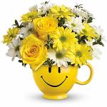 Reference # T43-1A
Starting at $ 39.00

Be Happy Bouquet  
When you''re looking to make someone smile, this happy face mug of roses and daisies is tops