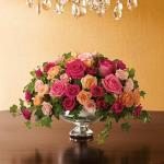 Reference # T63-1A
Starting at $102.99
This feminine array of roses above trailing ivy has a beautiful Victorian air about it.<br/>A wide range of hot pink, fuchsia and light pink roses are combined with ivy and variegated pittosporum in a vintage-style Mercury Glass Bowl.