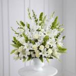 Reference # S2-4438
From $ 99.00
Morning Stars™ Arrangment is a brilliant expression of peace and soft serenity. White roses, carnations, gladiolus, stock and Oriental lilies are accented with the bright green stems of Bells of Ireland and a gorgeous assortment of lush greens