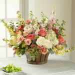 Reference # C3-5179
Starting at $69.99
nspired by French country gardens, this captivating flower bouquet has a Victorian styling your recipient will adore. White and salmon roses made the eyes dance while surrounded by pink larkspur, cream gilly flower, peach spray roses, clouds of white hydrangea,