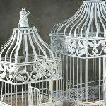 Reference # VIN 5125
White Metal Birdcage with ivy 
& eagle motif  
2 sizes  - with flowers
Large - 17.5 "  -  $  59.00
Small -   13.5 " -  $  49.00