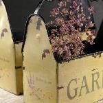 refernce # VIN 5123
Tin lavender garden caddie with wrought iron handle 
with flowers 
large - 11x13x6  -  $ 65.00
small - 10x11x5 -  $ 45.00